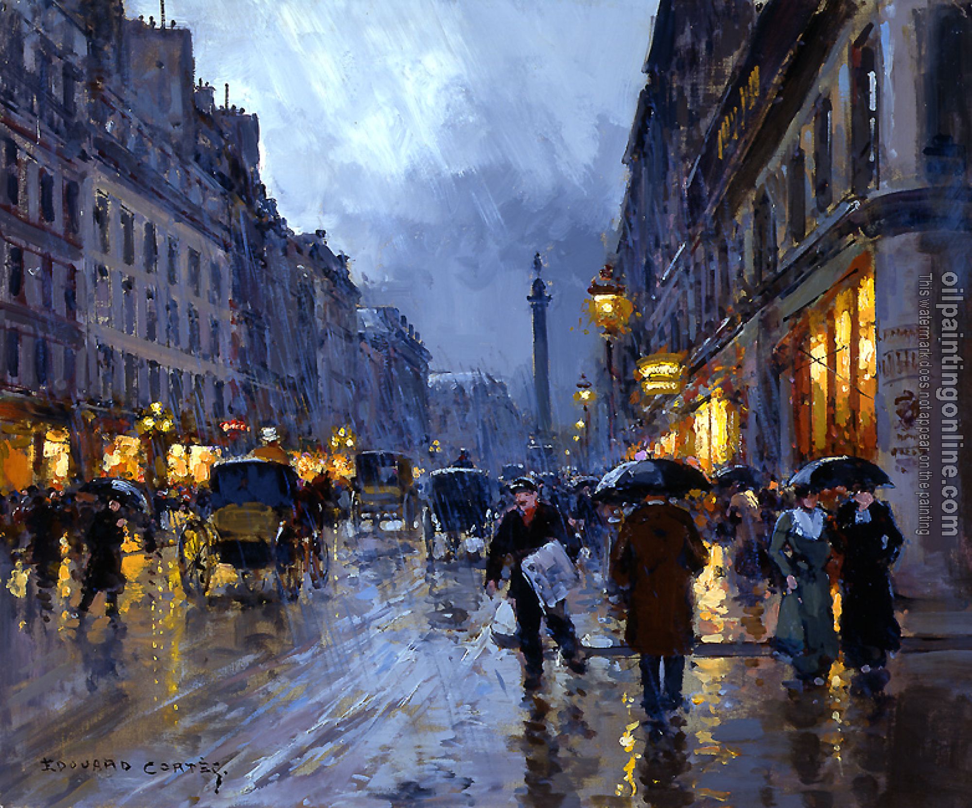 Edouard Cortes - Rue de la Paix, Place Vendome in the Rain
